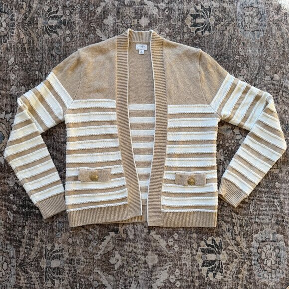 J. Crew Factory Striped open cardigan sweater •size medium •CH442 •Lt Khaki Ivor - Picture 2 of 9